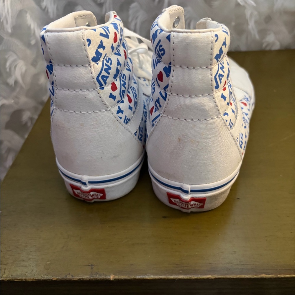 Vans  High-Top Sneakers - White with Blue and Red Accents